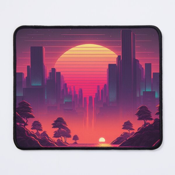 Item preview, Synth wave retro city landscape background at sunset designed and sold by Damian Sobczyk.