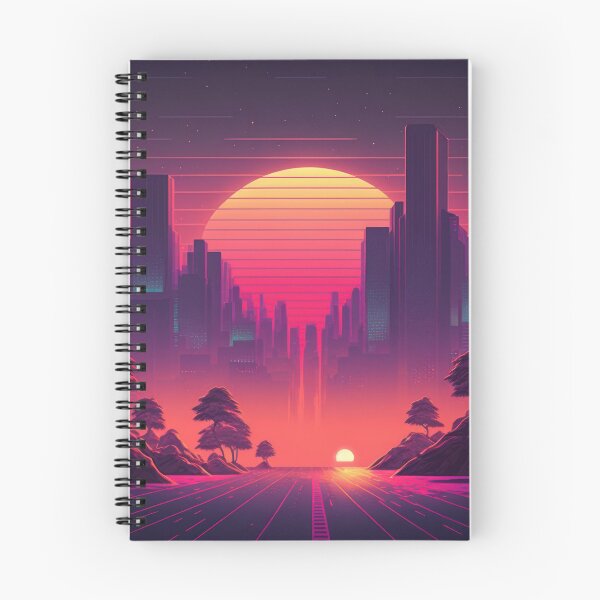 Item preview, Synth wave retro city landscape background at sunset designed and sold by Damian Sobczyk.