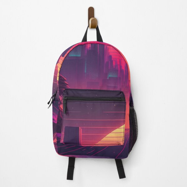 Item preview, Synth wave retro city landscape background at sunset designed and sold by Damian Sobczyk.