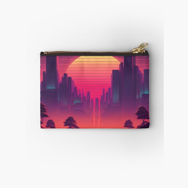 Item preview, Synth wave retro city landscape background at sunset designed and sold by Damian Sobczyk.