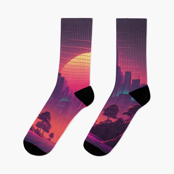 Item preview, Synth wave retro city landscape background at sunset designed and sold by Damian Sobczyk.