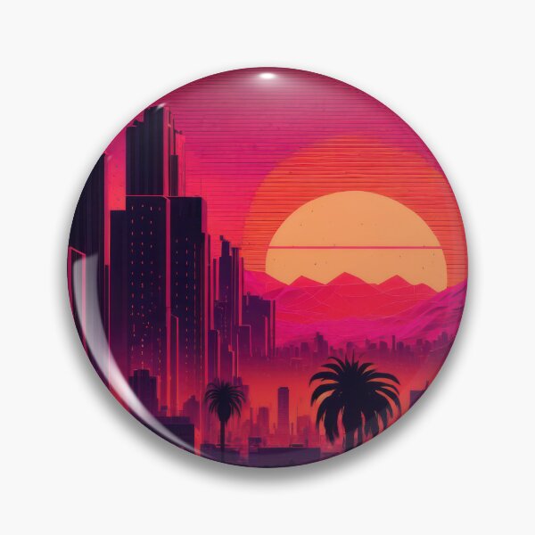 Item preview, Synth wave retro city landscape background at sunset designed and sold by Damian Sobczyk.