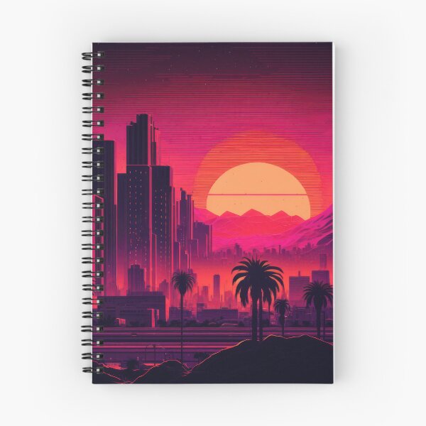 Item preview, Synth wave retro city landscape background at sunset designed and sold by Damian Sobczyk.