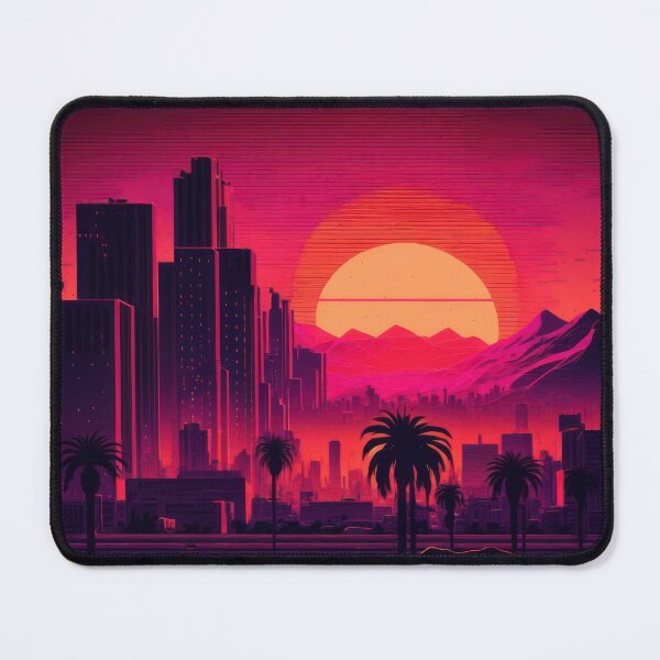 Item preview, Synth wave retro city landscape background at sunset designed and sold by Damian Sobczyk.