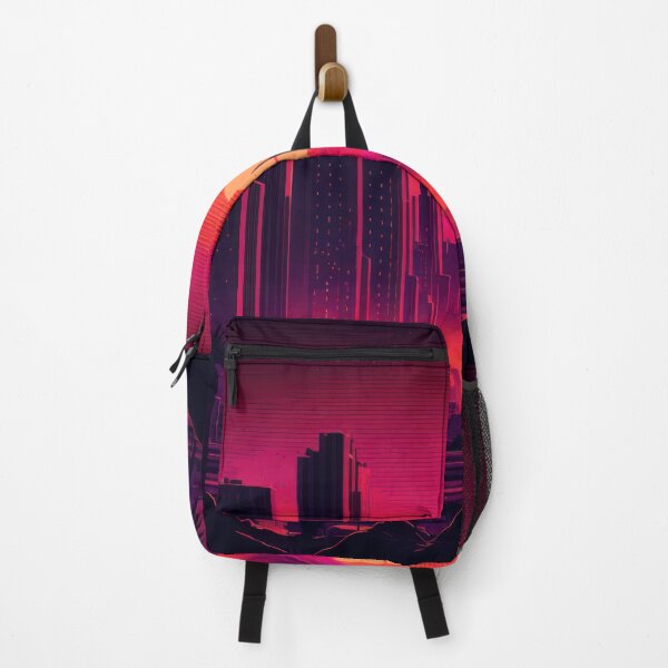 Item preview, Synth wave retro city landscape background at sunset designed and sold by Damian Sobczyk.