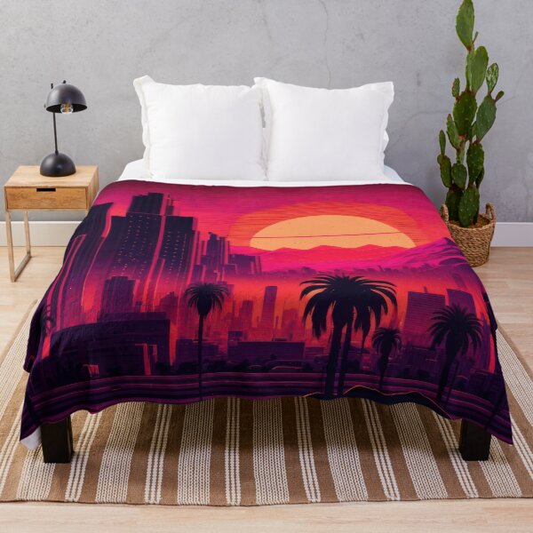 Item preview, Synth wave retro city landscape background at sunset designed and sold by Damian Sobczyk.
