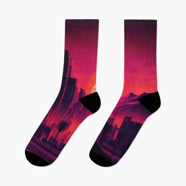 Item preview, Synth wave retro city landscape background at sunset designed and sold by Damian Sobczyk.
