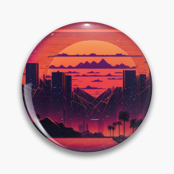Item preview, Synth wave retro city landscape background at sunset designed and sold by Damian Sobczyk.