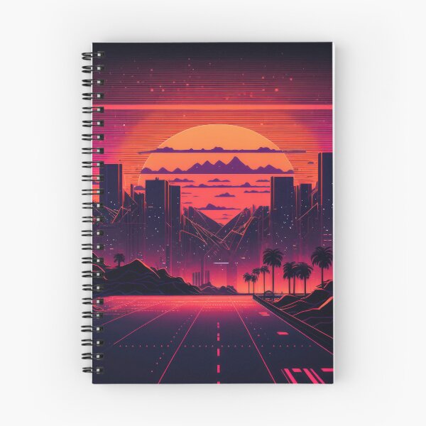 Item preview, Synth wave retro city landscape background at sunset designed and sold by Damian Sobczyk.