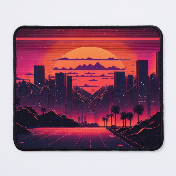Item preview, Synth wave retro city landscape background at sunset designed and sold by Damian Sobczyk.