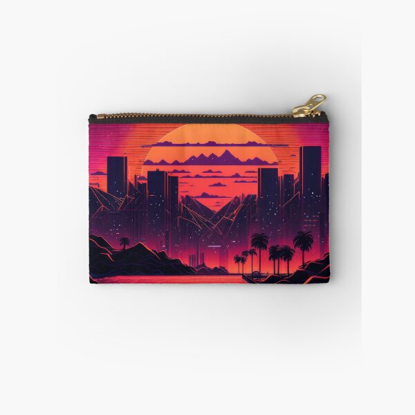 Item preview, Synth wave retro city landscape background at sunset designed and sold by Damian Sobczyk.