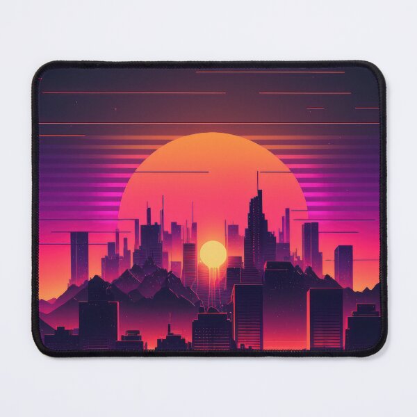 Item preview, Synth wave retro city landscape background at sunset designed and sold by Damian Sobczyk.