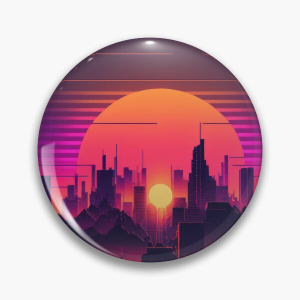 Item preview, Synth wave retro city landscape background at sunset designed and sold by Damian Sobczyk.