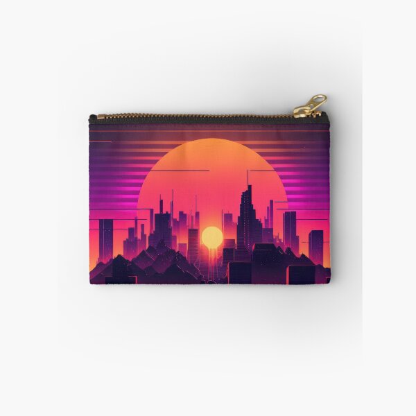 Item preview, Synth wave retro city landscape background at sunset designed and sold by Damian Sobczyk.