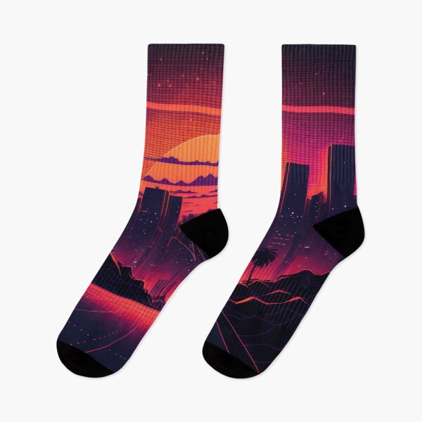Item preview, Synth wave retro city landscape background at sunset designed and sold by Damian Sobczyk.