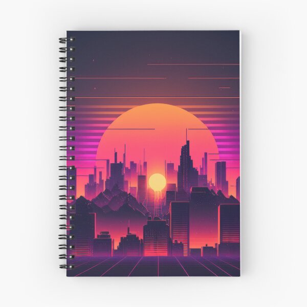 Item preview, Synth wave retro city landscape background at sunset designed and sold by Damian Sobczyk.