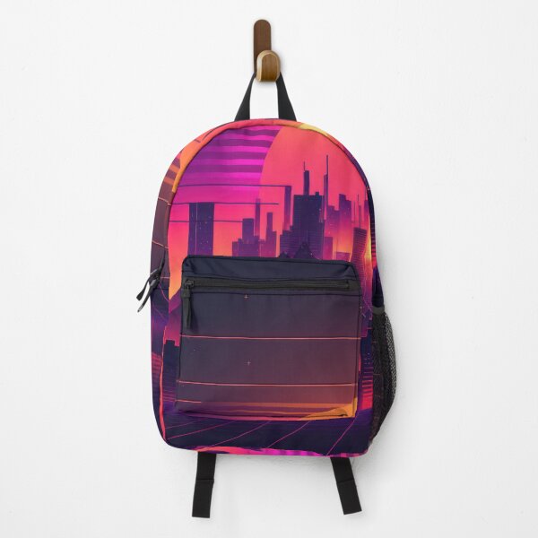 Item preview, Synth wave retro city landscape background at sunset designed and sold by Damian Sobczyk.