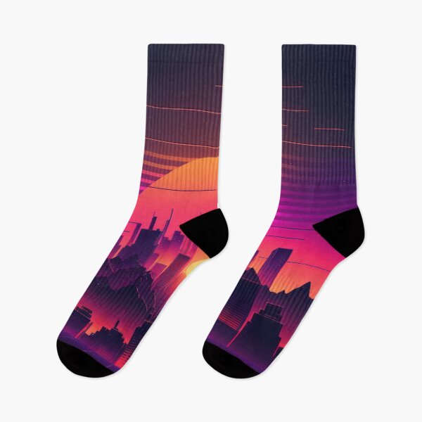 Item preview, Synth wave retro city landscape background at sunset designed and sold by Damian Sobczyk.