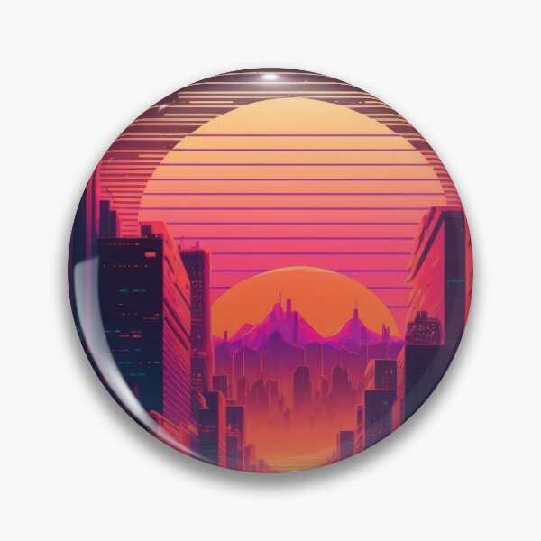 Item preview, Synth wave retro city landscape background at sunset designed and sold by Damian Sobczyk.
