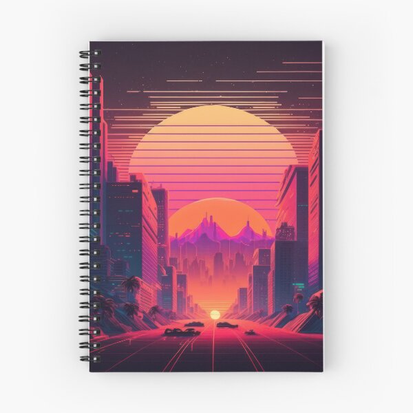 Item preview, Synth wave retro city landscape background at sunset designed and sold by Damian Sobczyk.