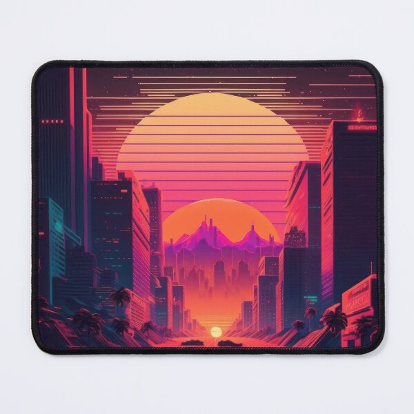 Item preview, Synth wave retro city landscape background at sunset designed and sold by Damian Sobczyk.