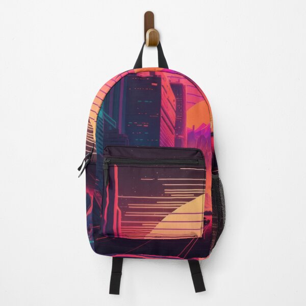 Item preview, Synth wave retro city landscape background at sunset designed and sold by Damian Sobczyk.