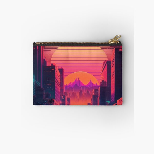 Item preview, Synth wave retro city landscape background at sunset designed and sold by Damian Sobczyk.