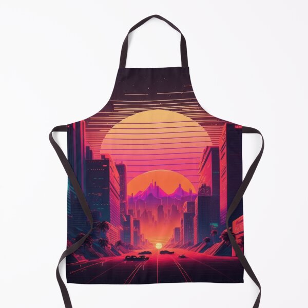 Item preview, Synth wave retro city landscape background at sunset designed and sold by Damian Sobczyk.