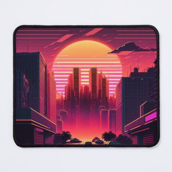 Item preview, Synth wave retro city landscape background at sunset designed and sold by Damian Sobczyk.