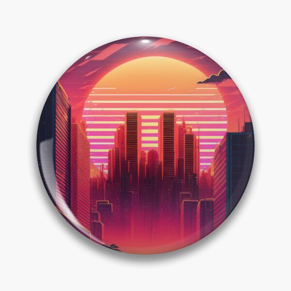 Item preview, Synth wave retro city landscape background at sunset designed and sold by Damian Sobczyk.