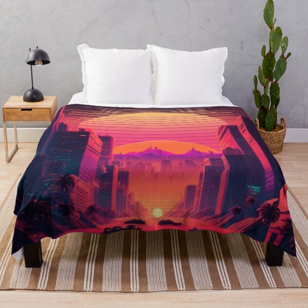 Item preview, Synth wave retro city landscape background at sunset designed and sold by Damian Sobczyk.