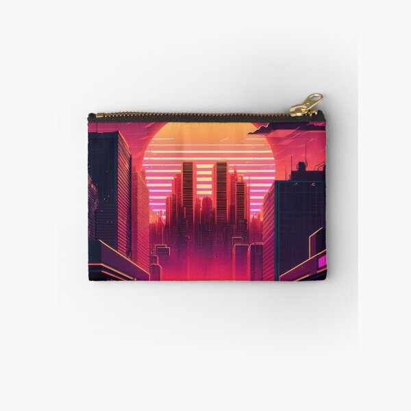 Item preview, Synth wave retro city landscape background at sunset designed and sold by Damian Sobczyk.