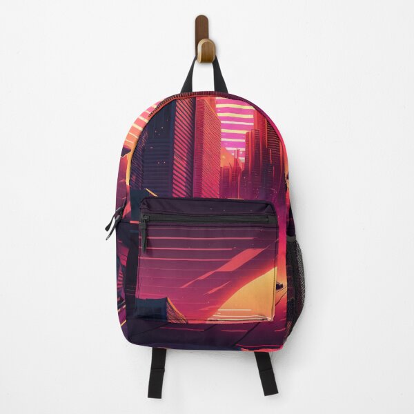 Item preview, Synth wave retro city landscape background at sunset designed and sold by Damian Sobczyk.