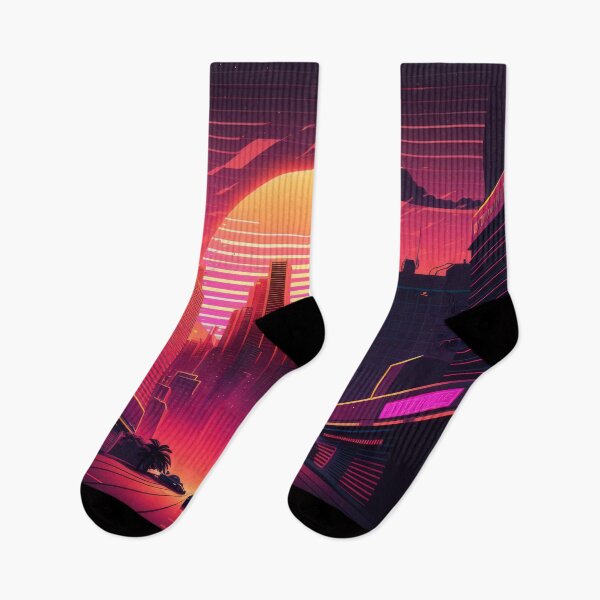 Item preview, Synth wave retro city landscape background at sunset designed and sold by Damian Sobczyk.