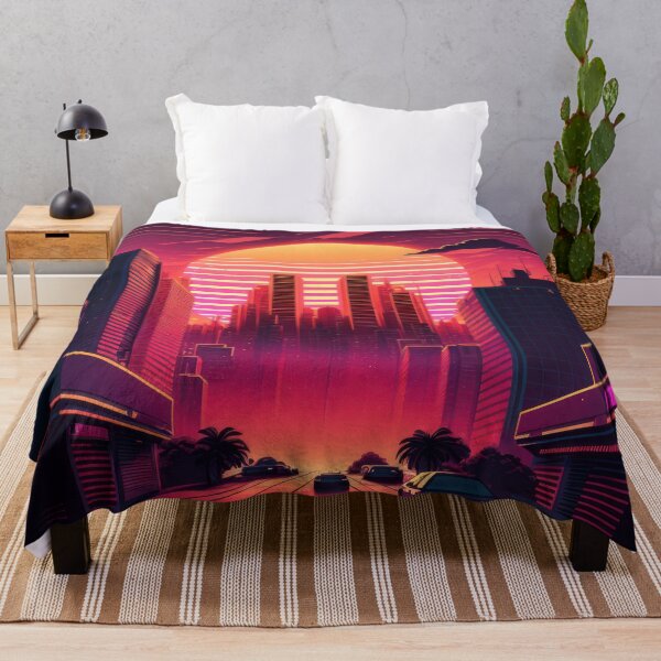 Item preview, Synth wave retro city landscape background at sunset designed and sold by Damian Sobczyk.