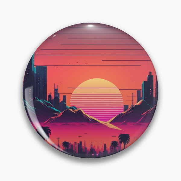 Item preview, Synth wave retro city landscape background at sunset designed and sold by Damian Sobczyk.