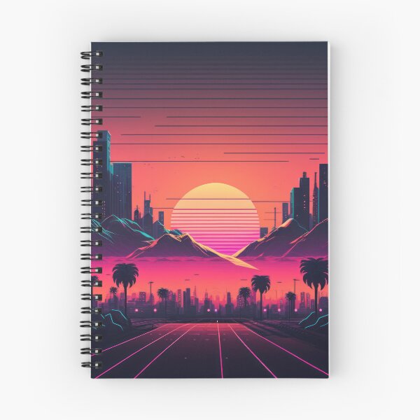 Item preview, Synth wave retro city landscape background at sunset designed and sold by Damian Sobczyk.