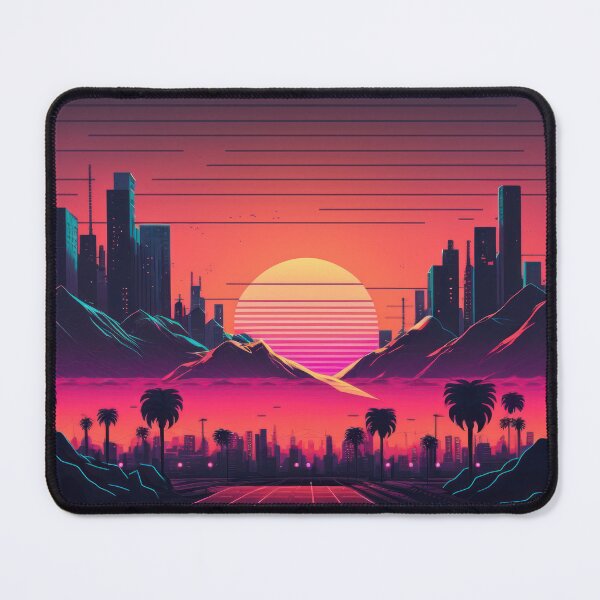 Item preview, Synth wave retro city landscape background at sunset designed and sold by Damian Sobczyk.