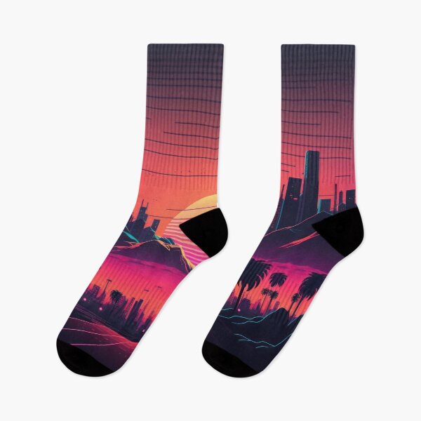 Item preview, Synth wave retro city landscape background at sunset designed and sold by Damian Sobczyk.