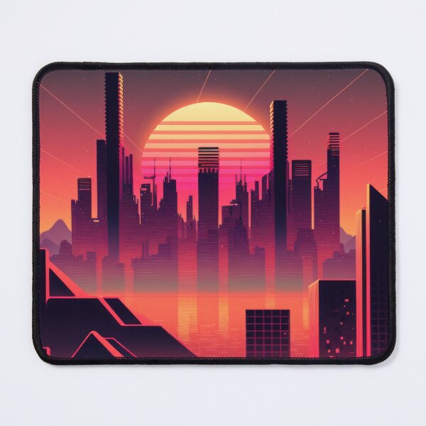 Item preview, Synth wave retro city landscape background at sunset designed and sold by Damian Sobczyk.