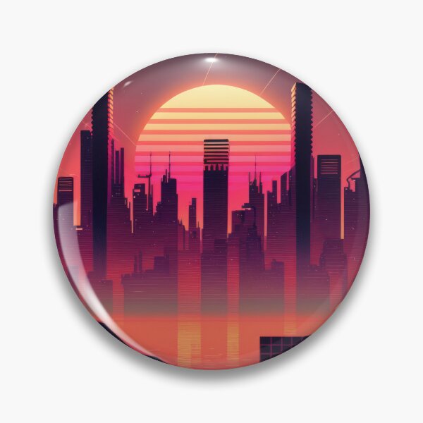 Item preview, Synth wave retro city landscape background at sunset designed and sold by Damian Sobczyk.