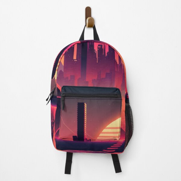 Item preview, Synth wave retro city landscape background at sunset designed and sold by Damian Sobczyk.
