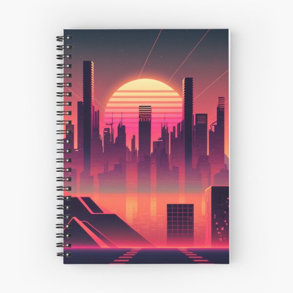 Item preview, Synth wave retro city landscape background at sunset designed and sold by Damian Sobczyk.