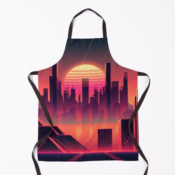 Item preview, Synth wave retro city landscape background at sunset designed and sold by Damian Sobczyk.