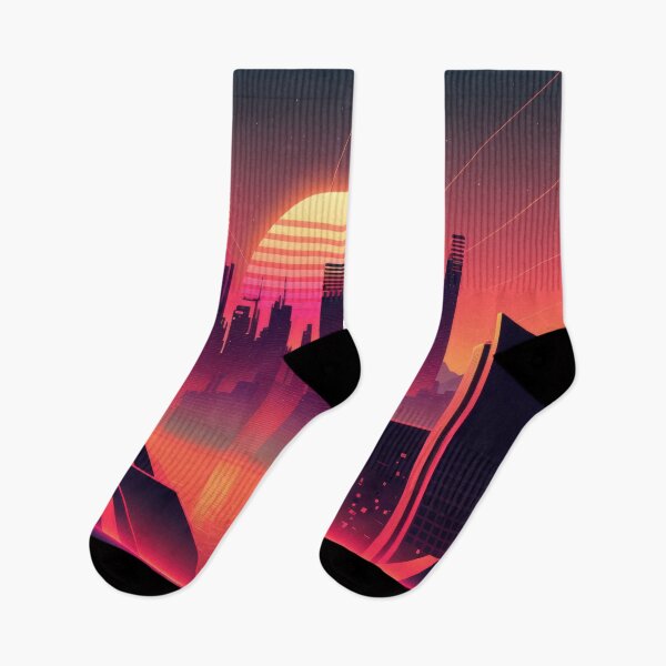 Item preview, Synth wave retro city landscape background at sunset designed and sold by Damian Sobczyk.