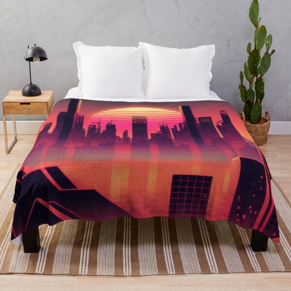 Item preview, Synth wave retro city landscape background at sunset designed and sold by Damian Sobczyk.