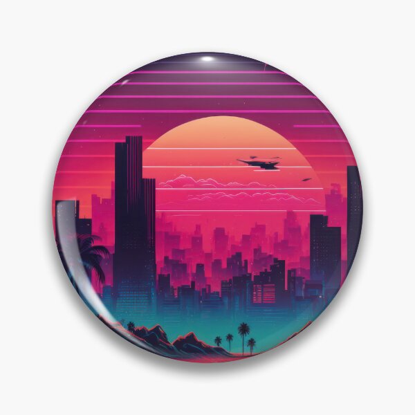 Item preview, Synth wave retro city landscape background at sunset designed and sold by Damian Sobczyk.