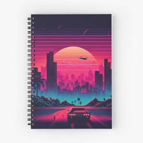 Item preview, Synth wave retro city landscape background at sunset designed and sold by Damian Sobczyk.