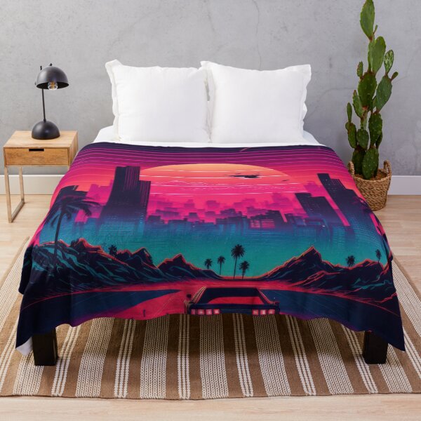 Item preview, Synth wave retro city landscape background at sunset designed and sold by Damian Sobczyk.