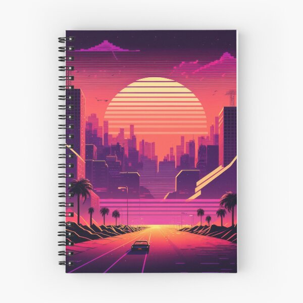 Item preview, Synth wave retro city landscape background at sunset designed and sold by Damian Sobczyk.